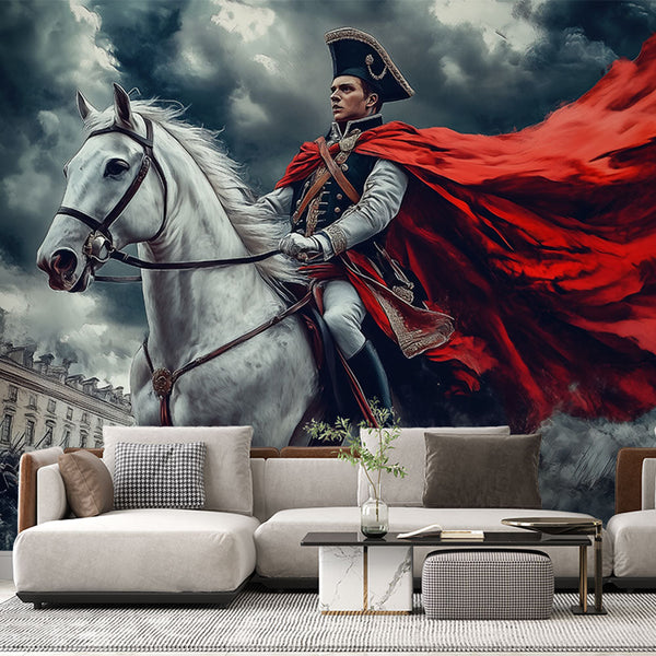 Historic Equestrian Wallpaper | White Horse Red Cape Wall Mural