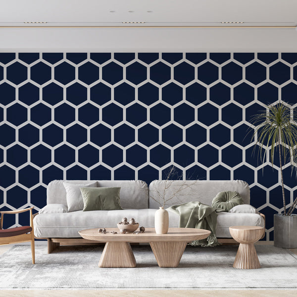 Hexagon Wallpaper - Navy & White Geometric Design