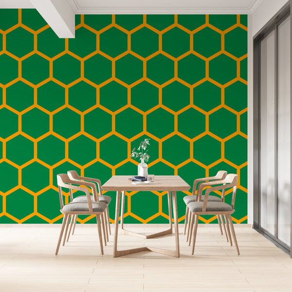 Hexagon Wallpaper - Navy & Yellow Geometric Design