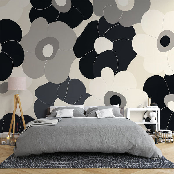 Floral Wallpaper | Modern Black and White Pattern Mural