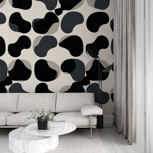 Abstract wallpaper with modern organic black and white shapes