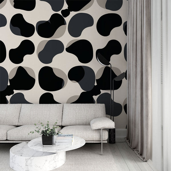 Abstract Wallpaper | Modern Black and White Organic Shapes