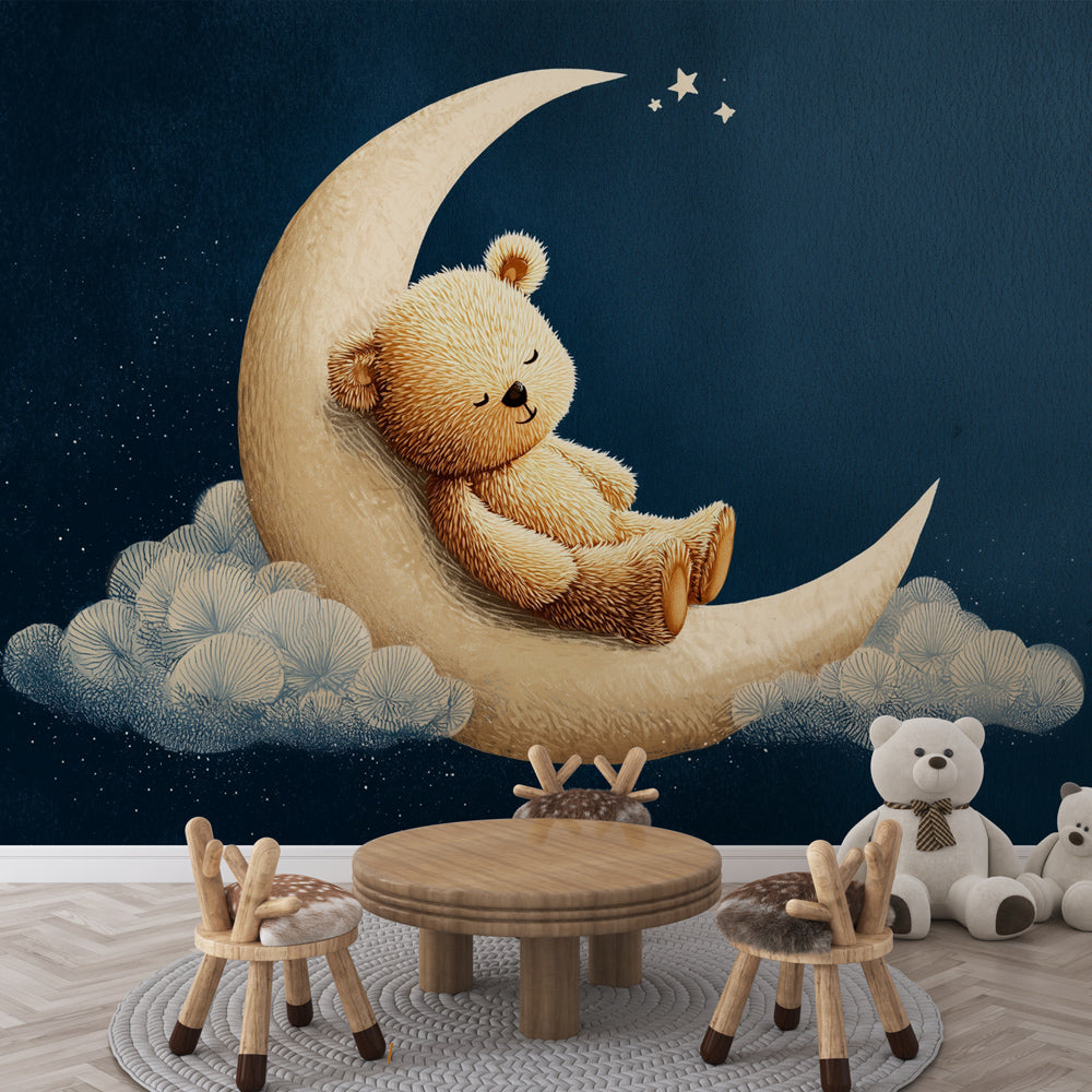 Bear on the Moon Wallpaper | Dreamy Nursery Wall Mural
