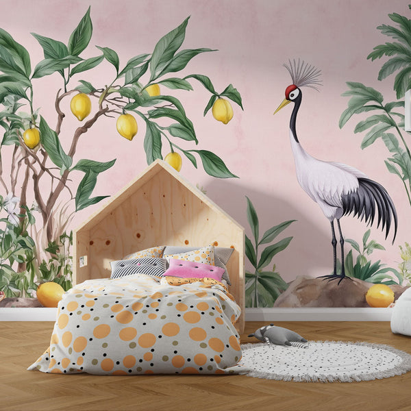 Exotic Nature Wallpaper | Pink Botanical Wall Mural