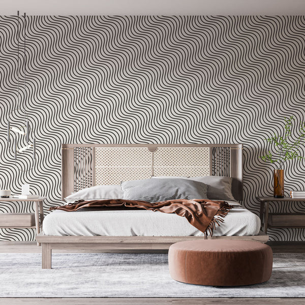 Wavy Wallpaper | Black White Geometric Pattern