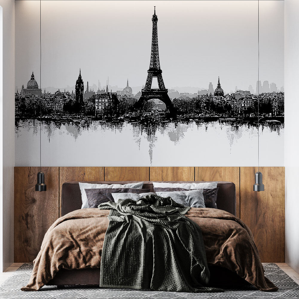 Paris Wallpaper | Black and White City Skyline Silhouette