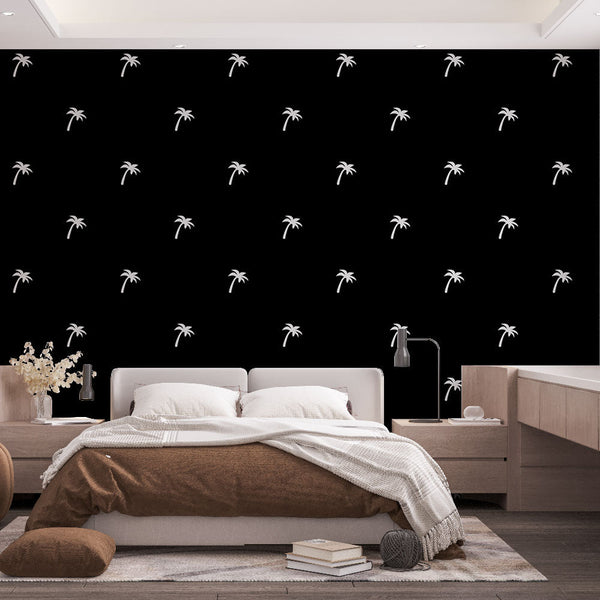 Palm Tree Wallpaper | Black with White Palms Wall Mural