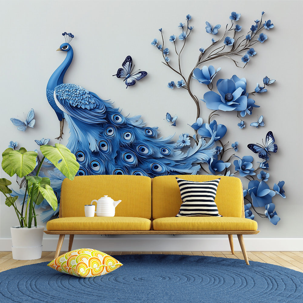 Peacock Wallpaper | Elegant Blue Floral Design