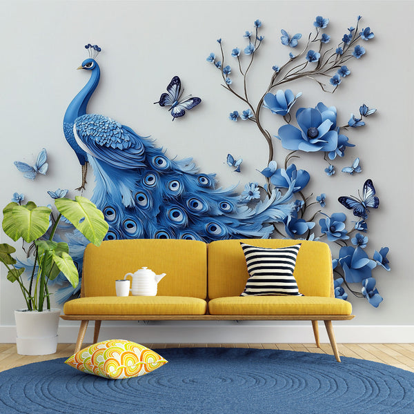 Peacock Wallpaper | Elegant Blue Floral Design