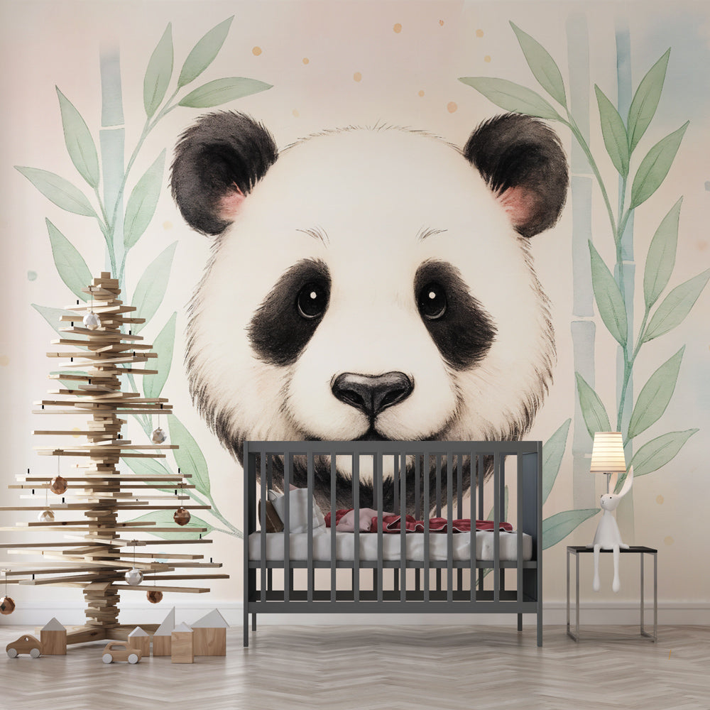 Panda Wallpaper | Illustrated Design with Bamboo Leaves
