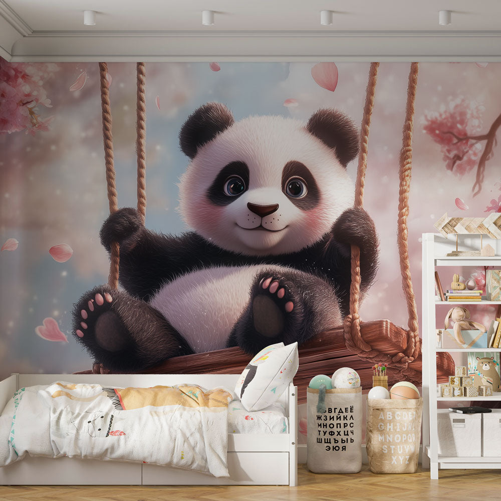 Panda Wallpaper | Charming Panda on a Swing Mural