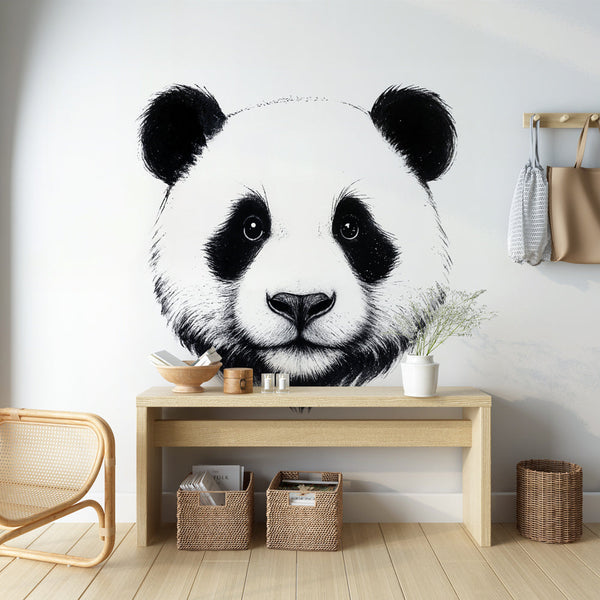 Panda Wallpaper | Minimalist Black & White Design Mural