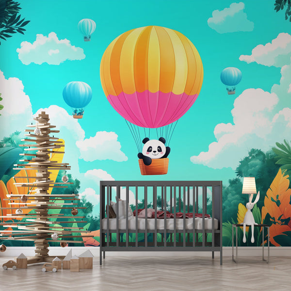 Panda Hot Air Balloon Wallpaper | Sky Adventure Mural