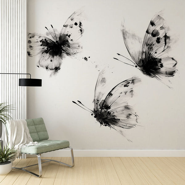 Butterfly Wallpaper | Artistic Black and White Wall Mural