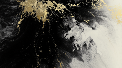 Abstract Wall Mural | Design fluid black white gold