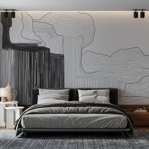 Abstract Wall Mural with design linear black white design