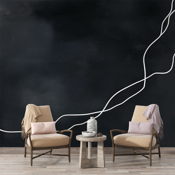 Abstract Line Wallpaper | White Lines Deep Black Wall Mural