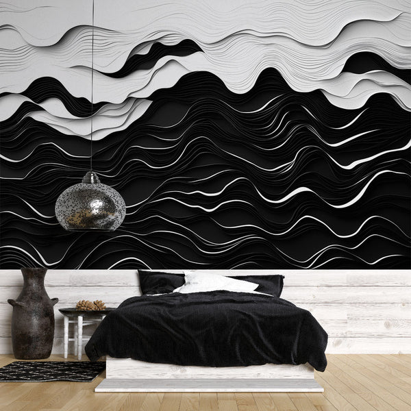 Abstract Wall Mural | Pattern ondulant black white