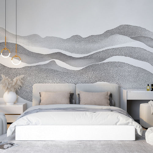Abstract Wall Mural with pattern wavy black white design