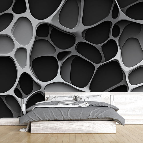 Abstract wallpaper with organic fluid black and white shapes