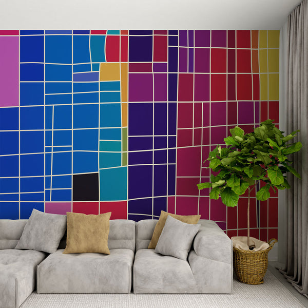 Abstract Geometry Wallpaper | White-Outlined Shapes Mural