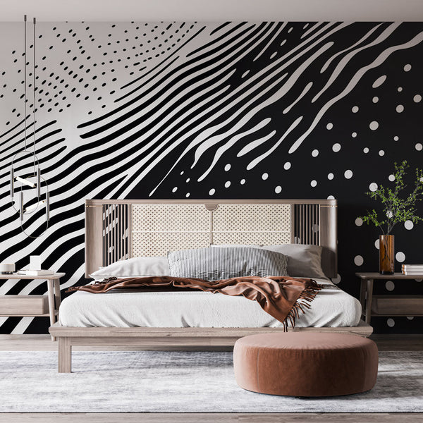 Abstract Wallpaper | Wavy Lines and Dots in Black & White