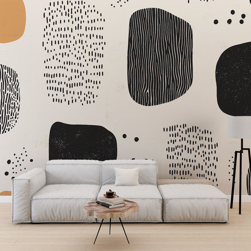 Organic Abstract Wallpaper | Black Beige Wall Mural