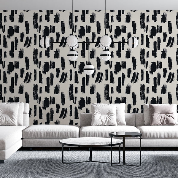 Abstract B&W Wallpaper | Modern Brushstrokes Wall Mural