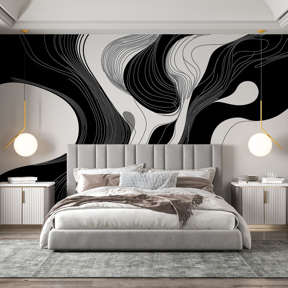 Black White Abstract Wallpaper | Fluid Artistic Wall Mural