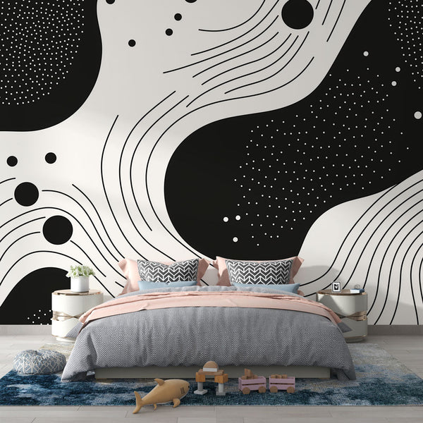 Fluid Abstract Wallpaper | Black White Wall Mural