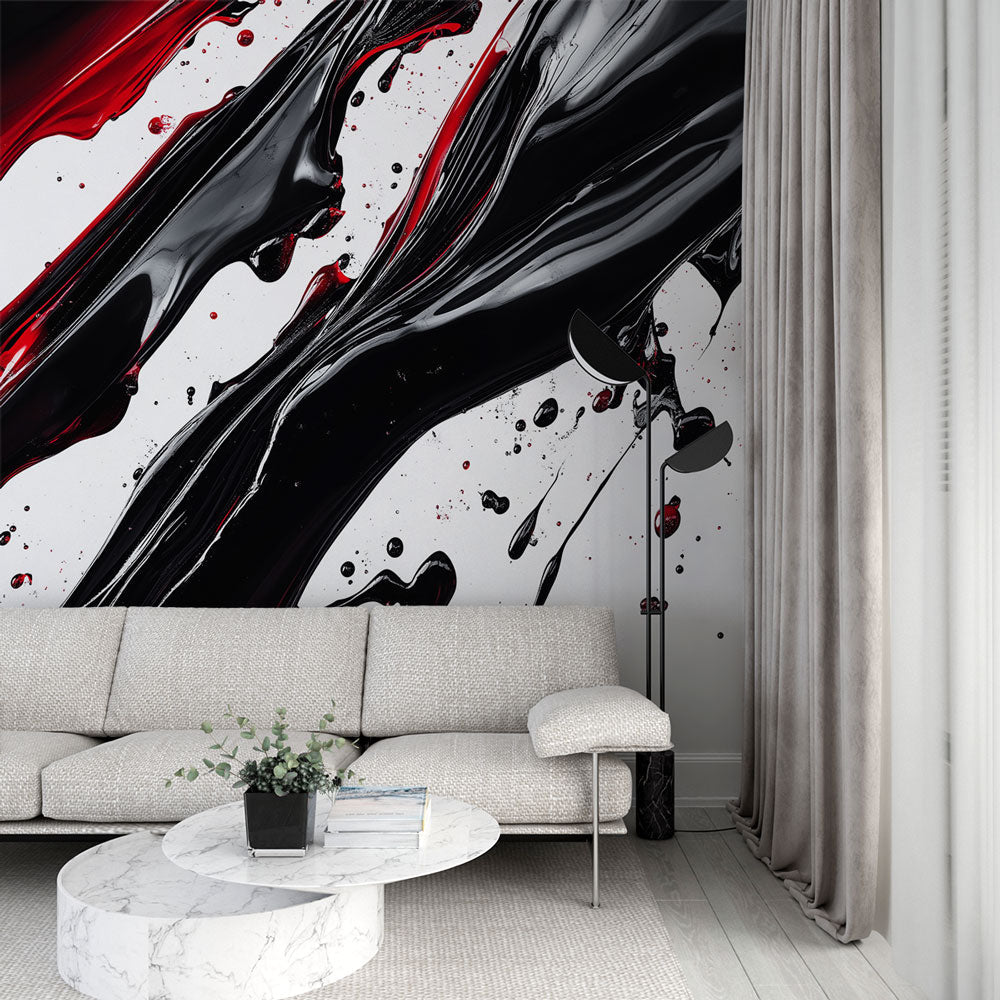 Abstract Black & Red Wallpaper | Fluid Paint Effects Wall Mural