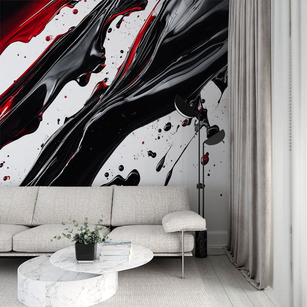 Abstract Black & Red Wallpaper | Fluid Paint Effects Wall Mural