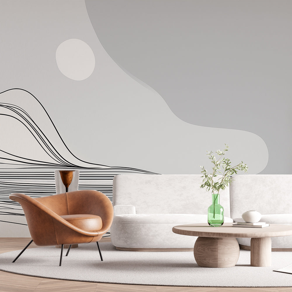 Abstract Wave Wallpaper | Fluid Black and White Line Art