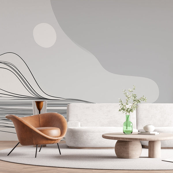 Abstract Wave Wallpaper | Fluid Black and White Line Art