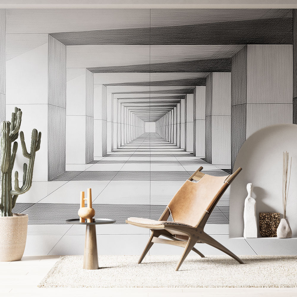 Abstract Wallpaper | Architectural Black White Wall Mural