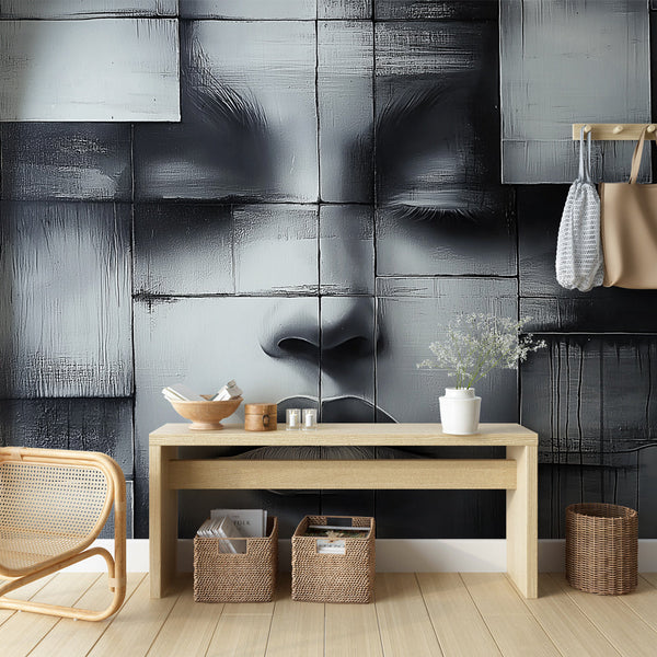 Abstract Wallpaper | Stylised Black and White Face with Textures
