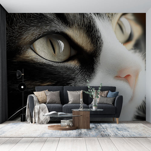 captivating cat gaze wallpaper with piercing eyes and softly detailed realistic fur