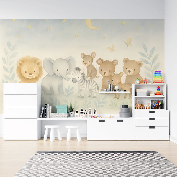 Animal Wallpaper | Cute Animals Gathered Under a Starry Sky