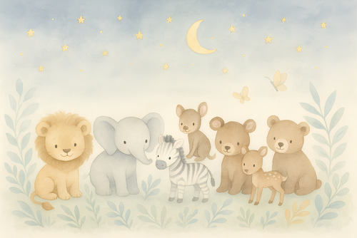 Animal Wallpaper | Cute Animals Gathered Under a Starry Sky