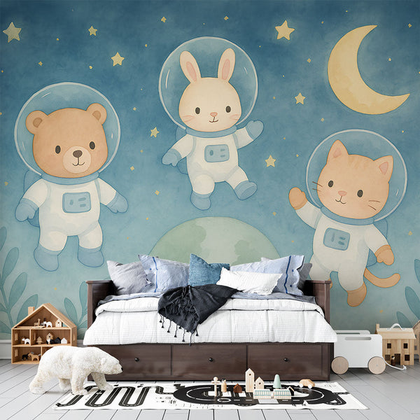 Astronaut Animals Wallpaper | Bear, Rabbit and Cat in Space