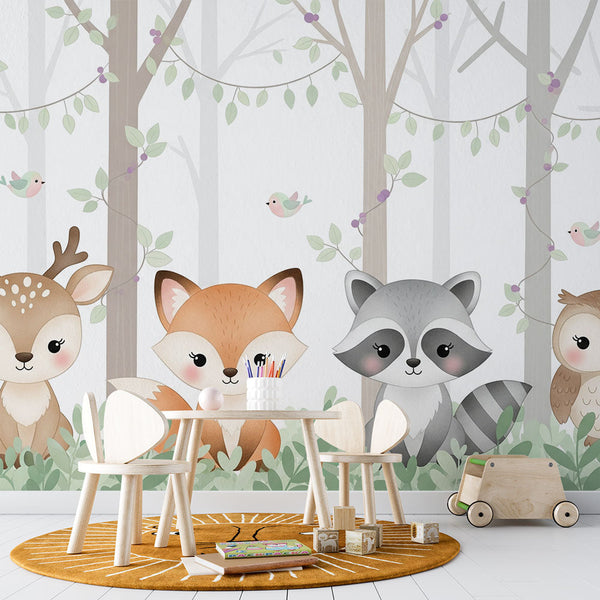 Forest Animals Wallpaper | Deer, Fox and Owl Wall Mural