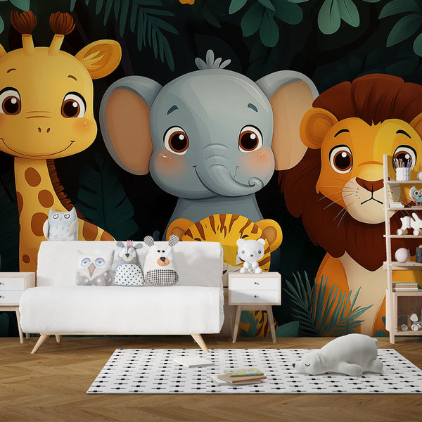 Jungle Animals Wallpaper | Smiling Creatures Wall Mural