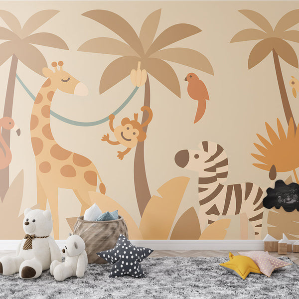 Jungle Animal Wallpaper | Playful Creatures in a Stylised Jungle