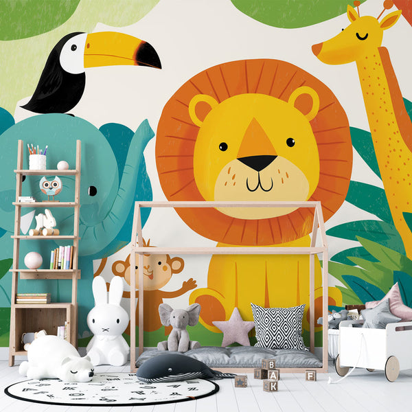 Jungle Animal Wallpaper | Colorful Animals in a Tropical Scene