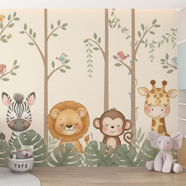 Jungle Animals Wallpaper | Hidden Zebra and Lion Wall Mural