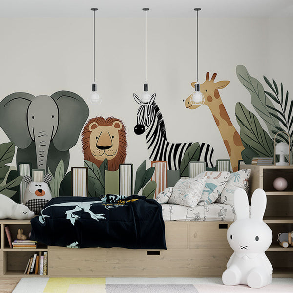 Savanna Wallpaper | Elephant, Lion, Zebra and Giraffe Design