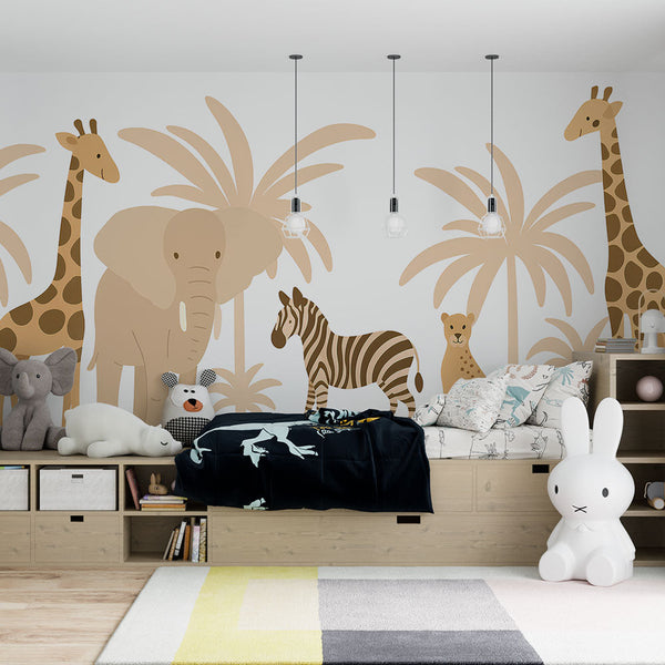 Savanna Animals Wallpaper | Elegant Wildlife in Soft Tones