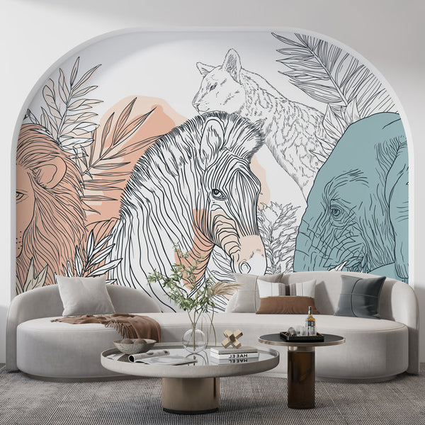 Safari Wallpaper | Savanna Animals Among Exotic Foliage