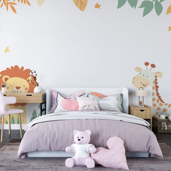 Savanna Animals Wallpaper | Lion Giraffe Wall Mural Decor