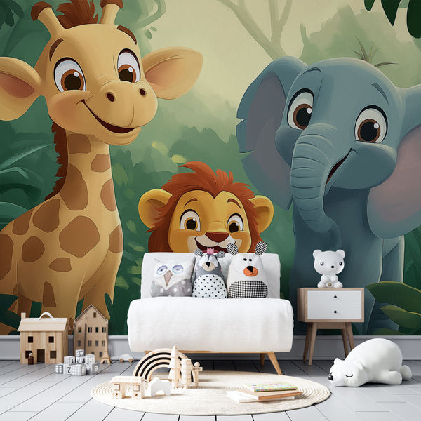 Jungle Party Wallpaper | Colorful Animals Wall Mural